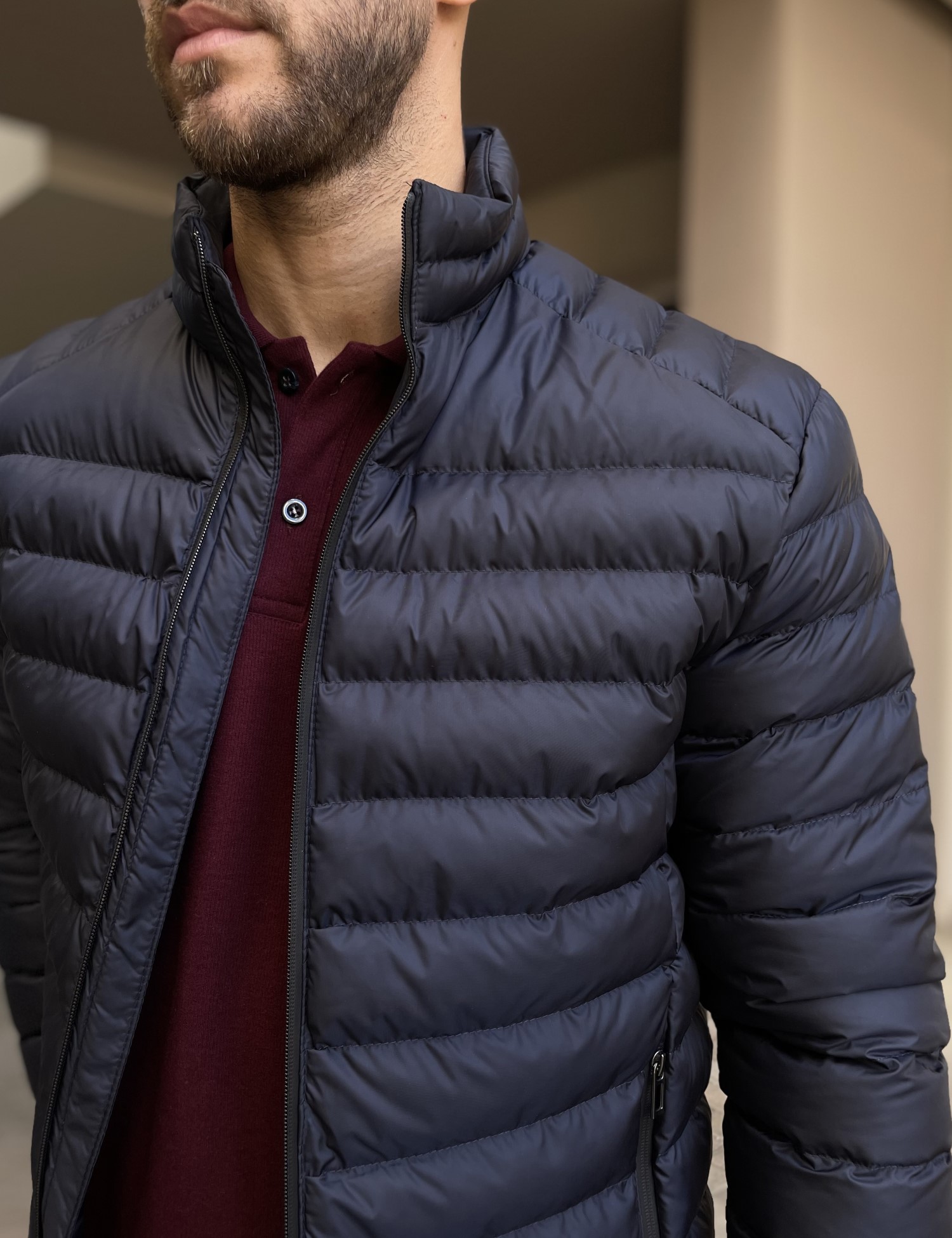 Ανδρικό μπλε καπιτονέ μπουφάν D3078B φωτογραφία